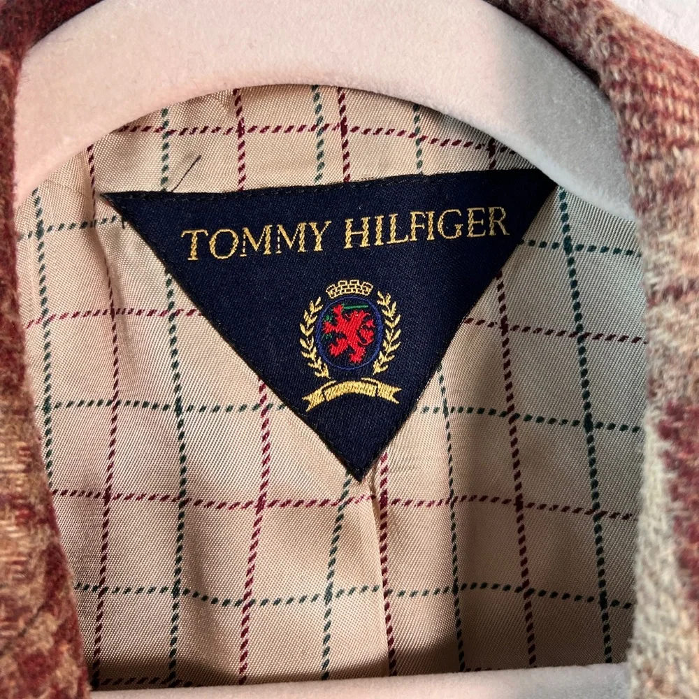 Vintage Tommy Hilfiger Patchwork Plaid‎ Blazer ACTWU Union USA Crest Logo Rare